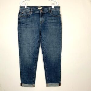 Eileen Fisher Sz 8 Blue Organic Cotton Cropped Ankle Cuffed Denim Jeans